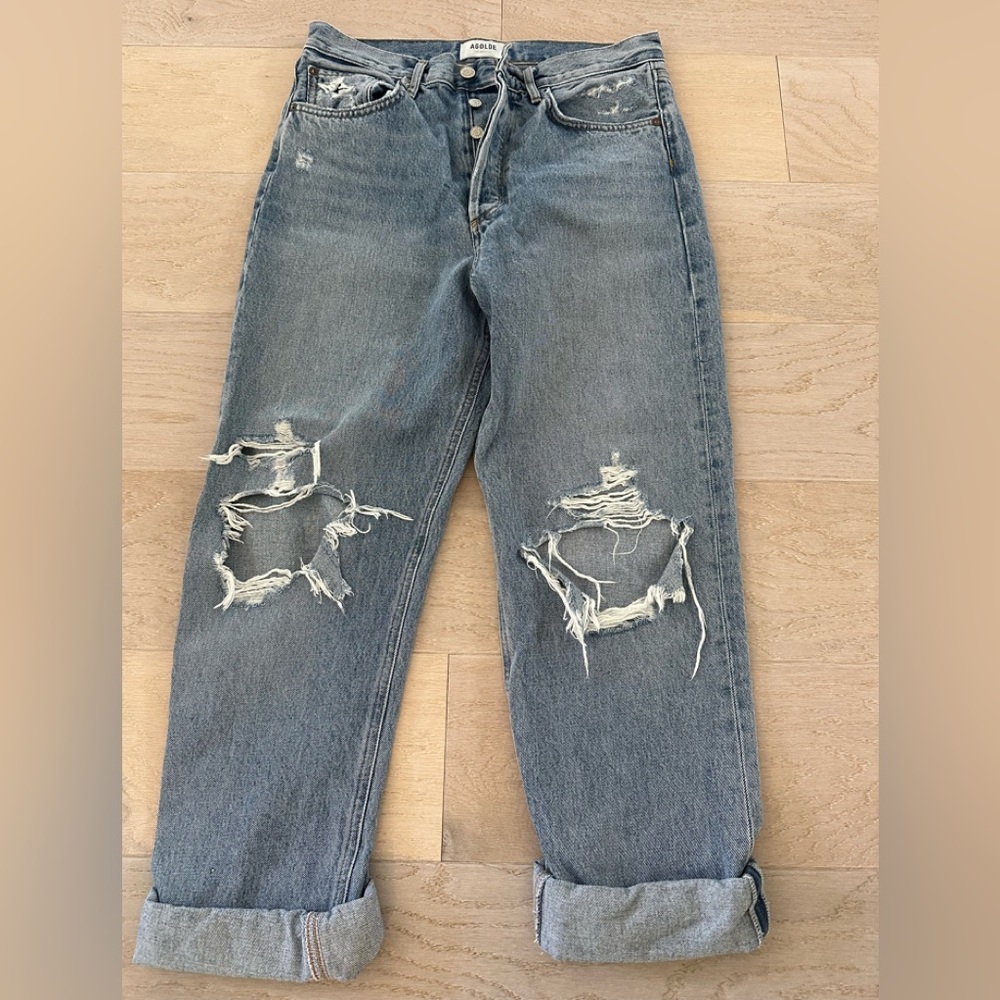 Agolde Vintage-Wash Distressed Boyfriend Jeans in Blue